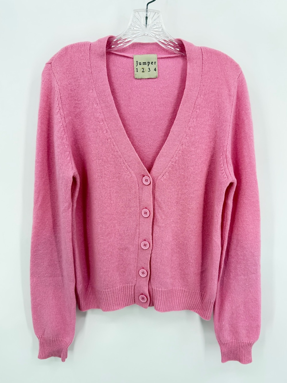 Jumper 1234 Elbow Patch Cardigan Cashmere Pink Aqua Size 2 S/M